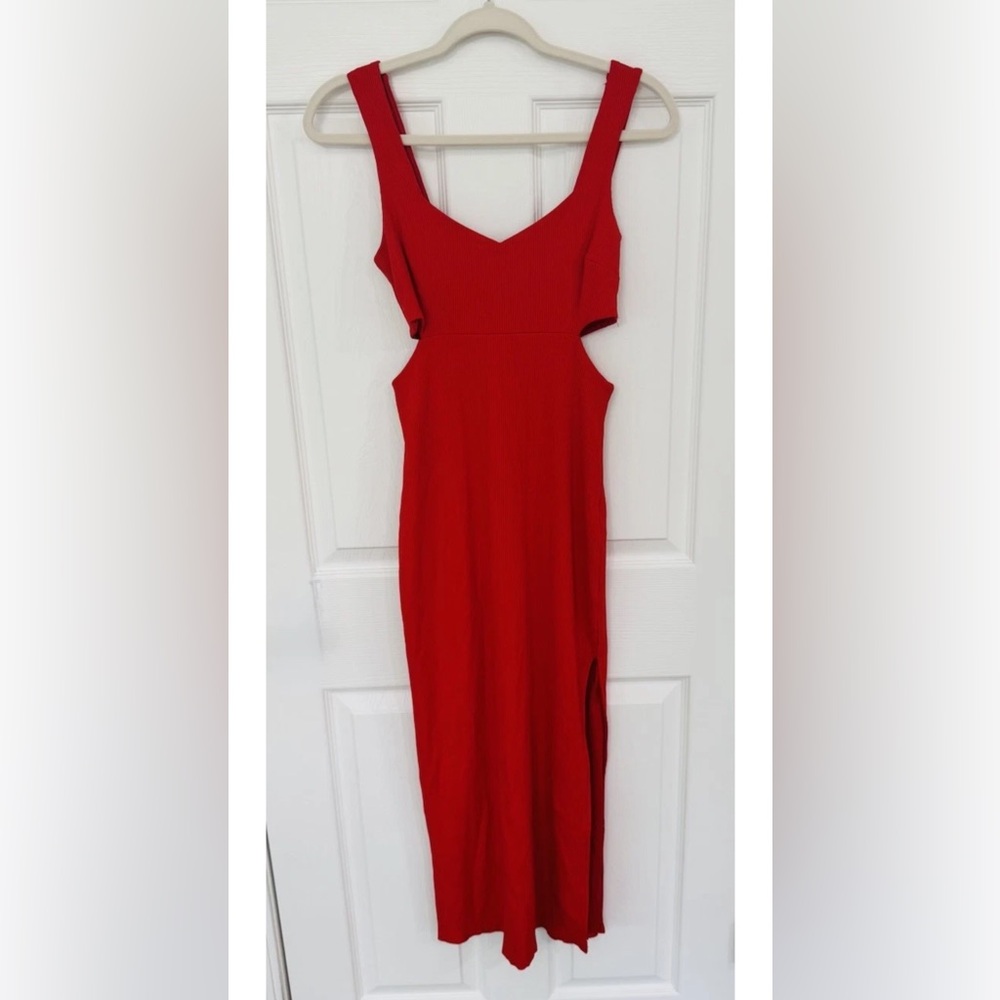 Lulus Always Be By My Side Red Ribbed Cutout Body Con Maxi Dress Size Large
